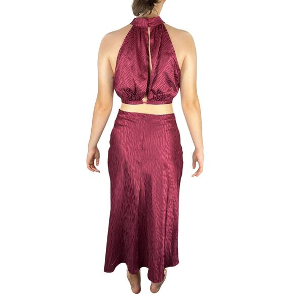 Lulu's dress burgundy Fierce Vision Jacquard print satin - Picture 5 of 6